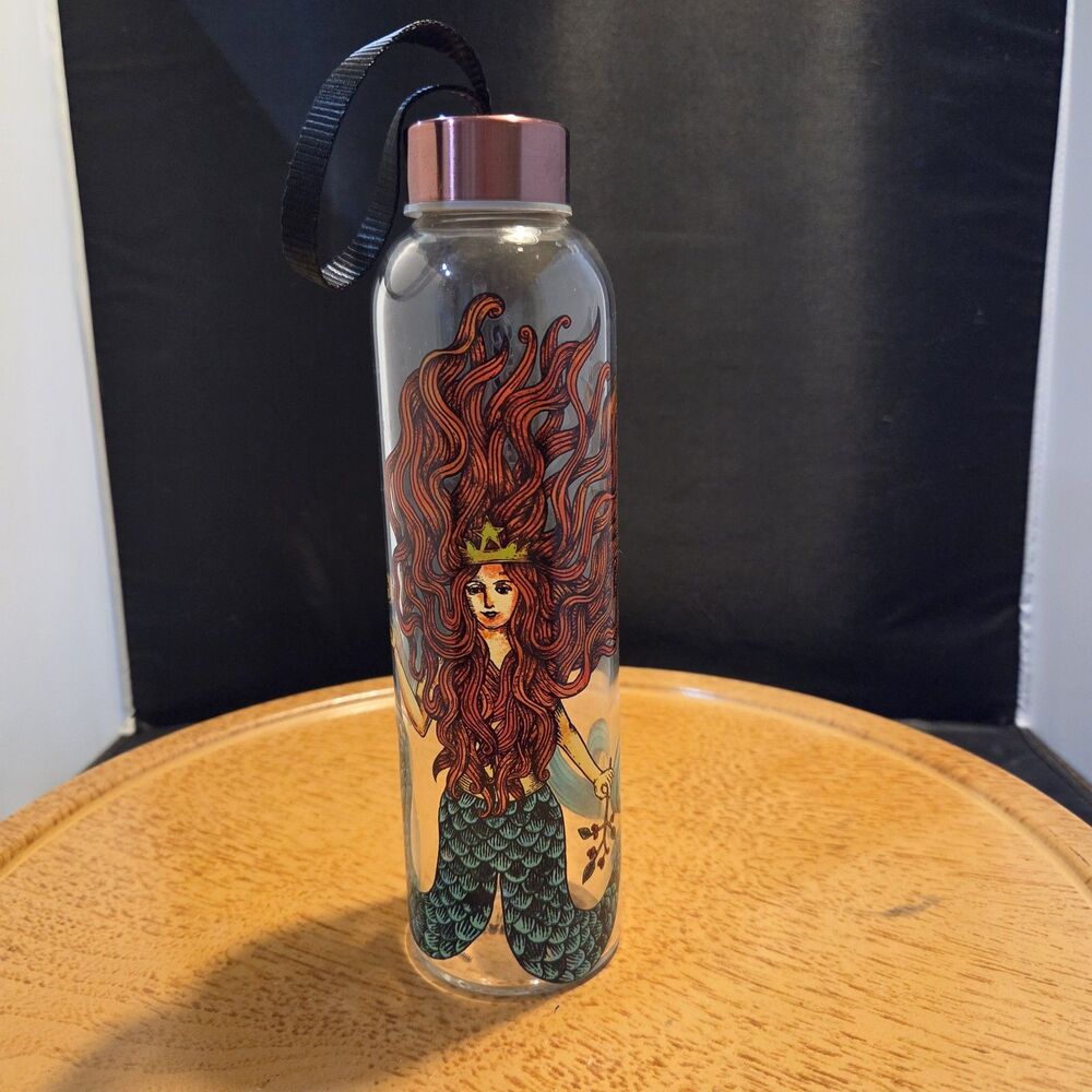 Starbucks 2016 Mermaid Siren Glass Water Bottle 17 oz 500ml Pink Rose Gold